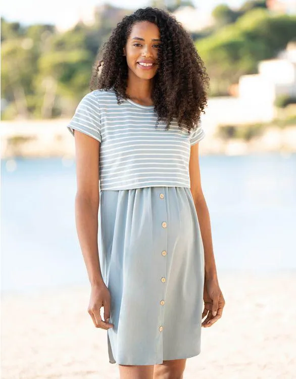 Sage Green & White Stripe Layered Maternity to breastfeeding Dress