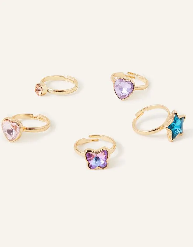 Girls Gem Rings 5 Pack