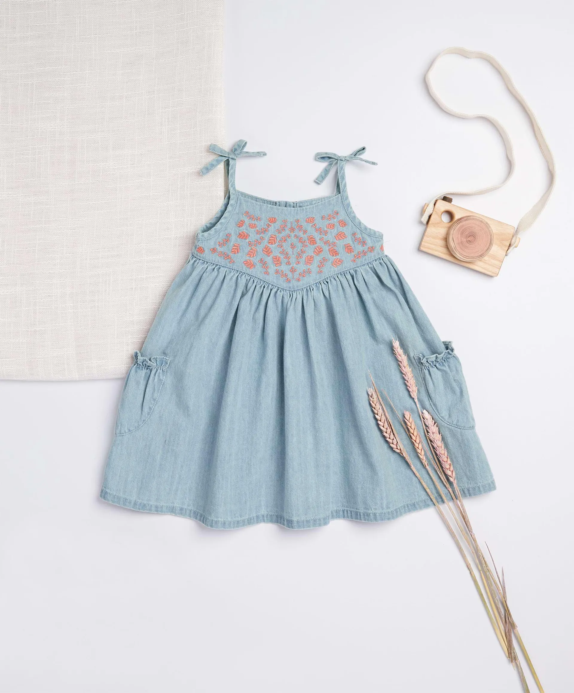 Blue Chambray Embroidered Dress