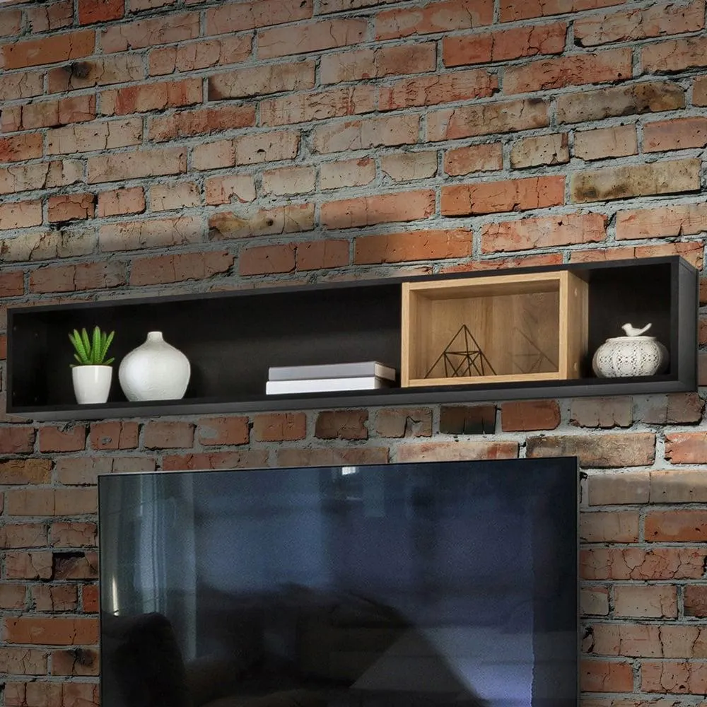 Florence High Rock Matt Black and Riviera Oak Cube Shelf