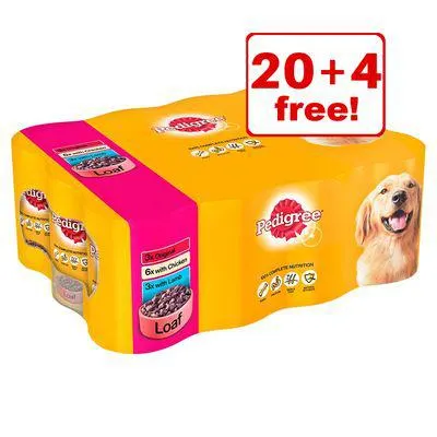24 x 385g/400g Pedigree Adult Wet Dog Food - 20 + 4 Free!*