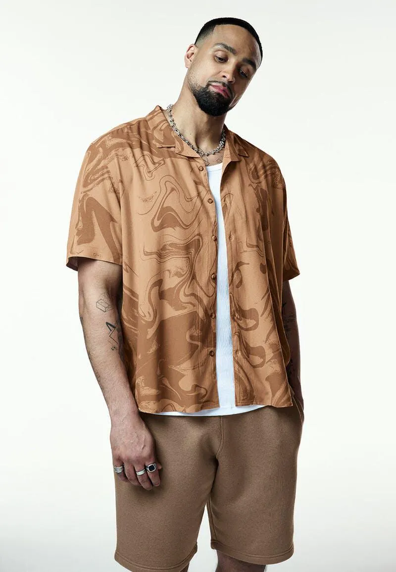 Mens Chocolate Brown Swirl Print Shirt