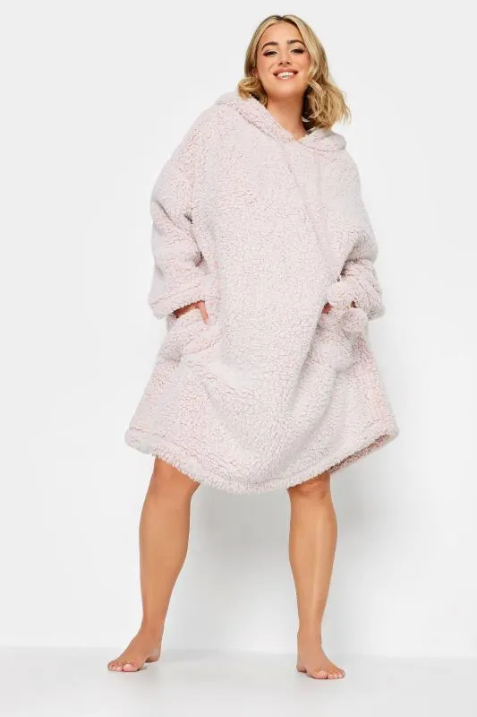 YOURS Curve Light Pink Teddy Drawstring Snuggle Hoodie