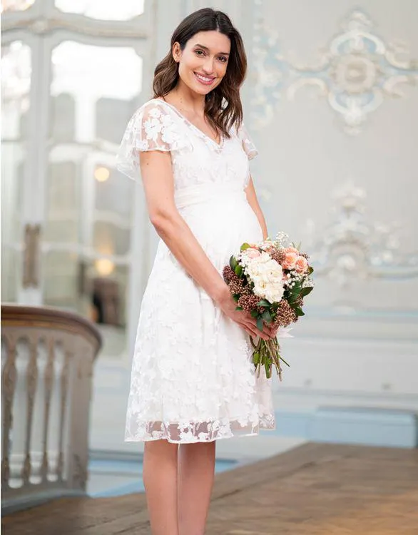 White Floral Lace Maternity to Nursing Occasion Dress