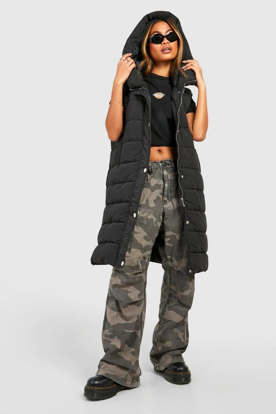 Black Longline Hooded Gilet