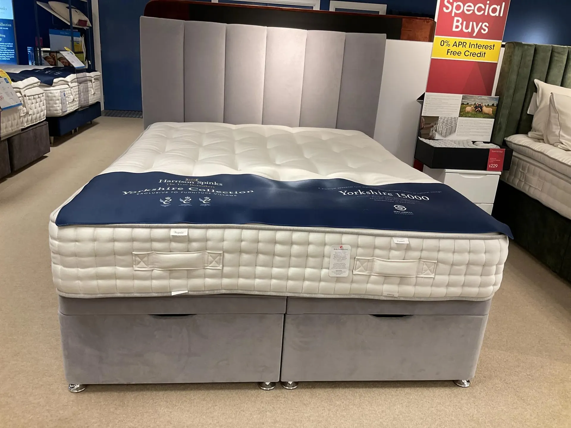 Yorkshire 15000 mattress R/M Ottoman and Cedar floor standing headboard