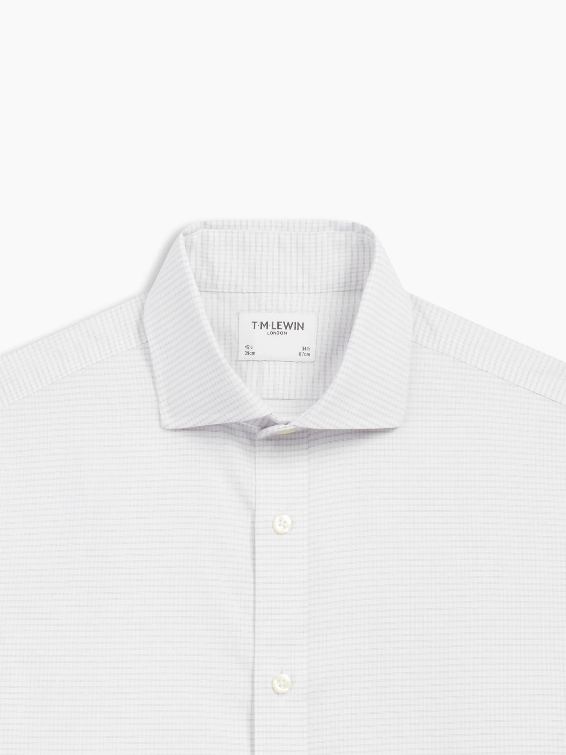 Non-Iron Grey Small Dash Check Plain Weave Regular Fit Single Cuff Semi-Cutaway Collar Shirt