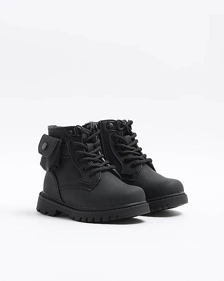 Mini boys black pocket lace up boots