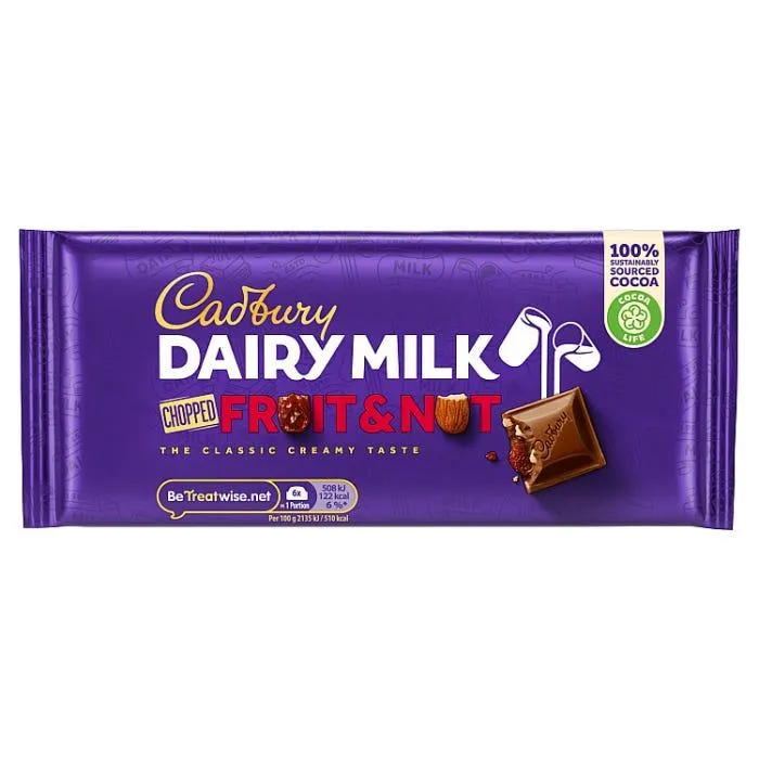 Cadbury Dairy Milk Fruit and Nut Chocolate Bar, 95g