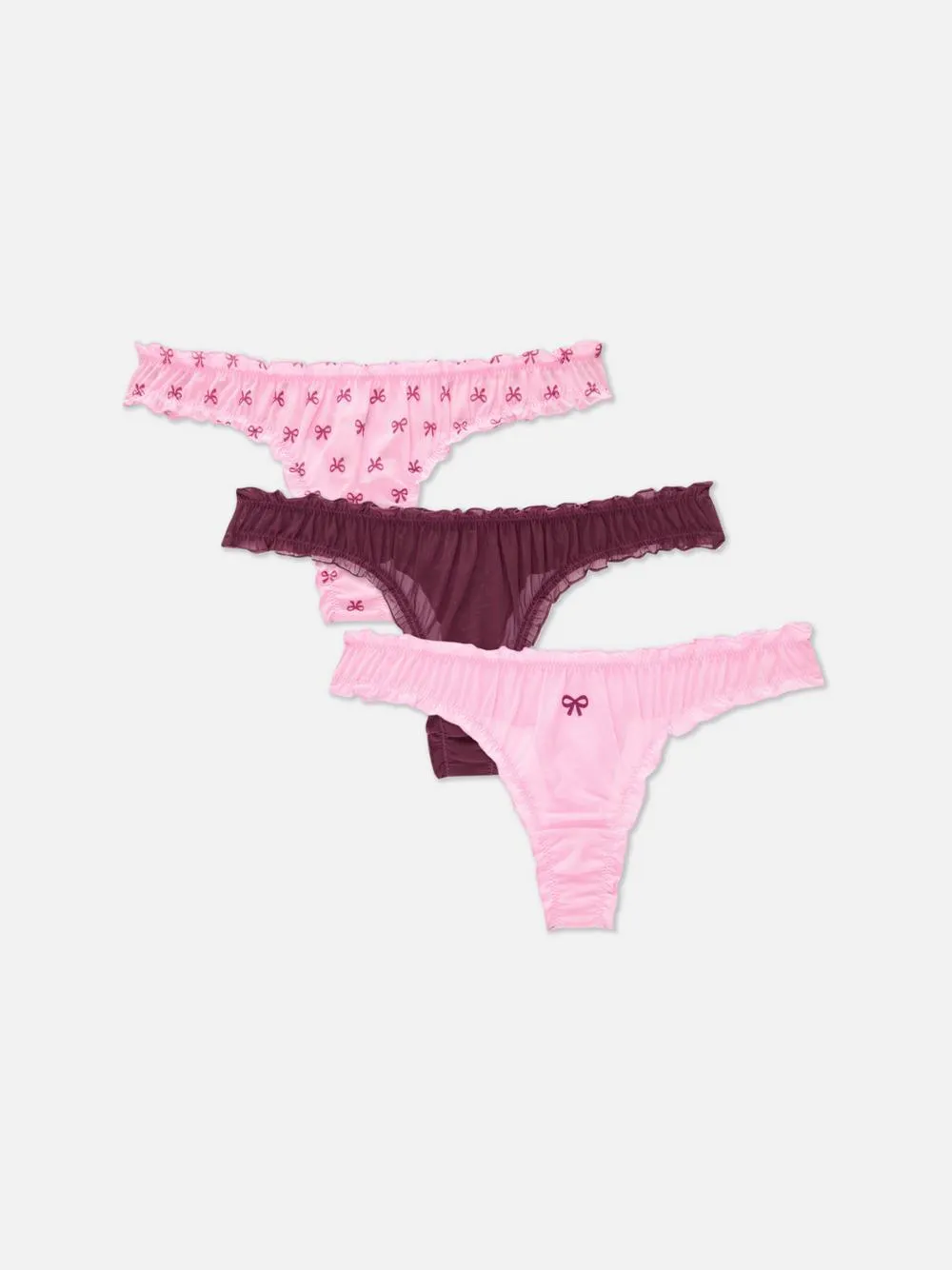 3pk Ruffle Mesh Thong