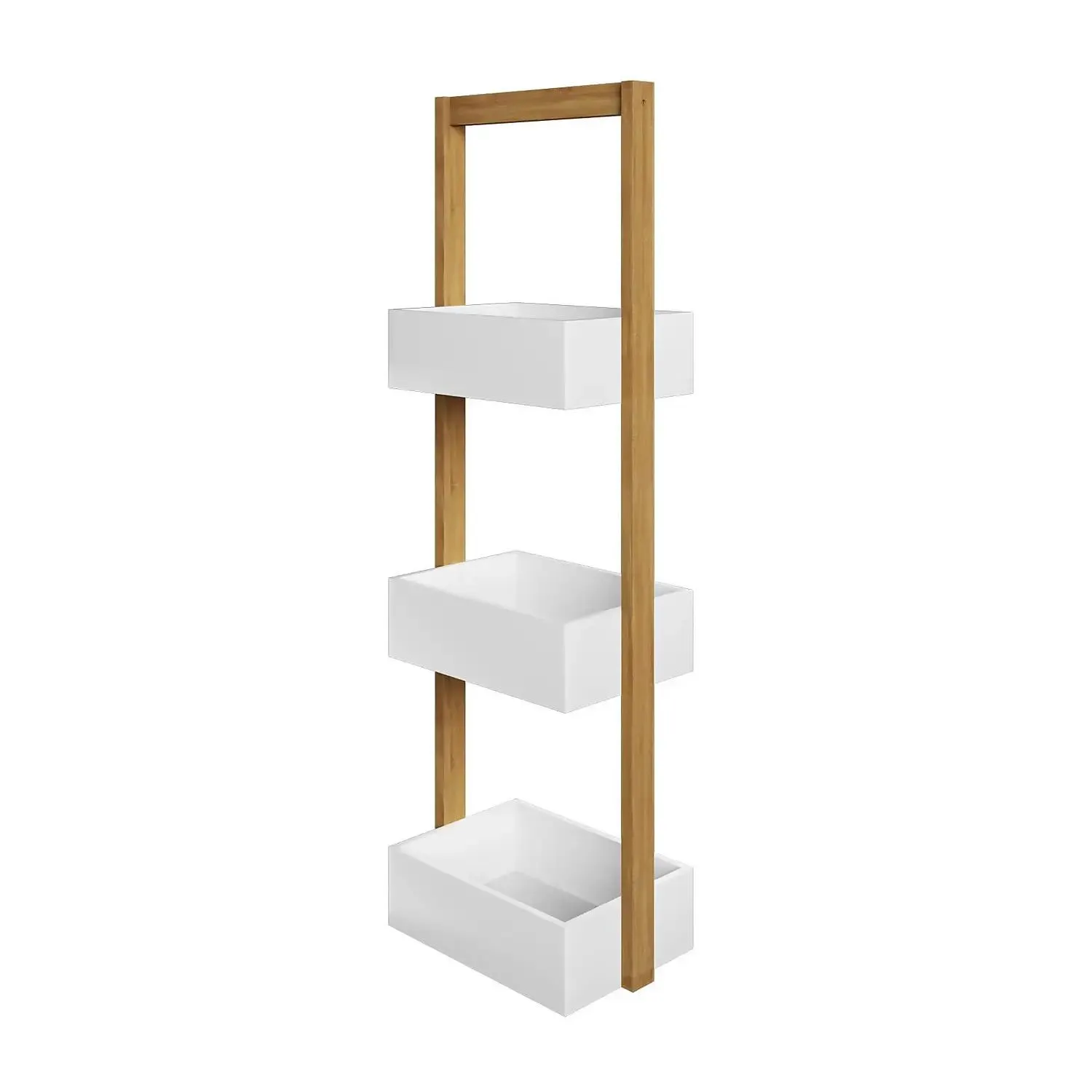 Homebase Edit Bathroom 3 Tier Storage Caddy - White & Bamboo