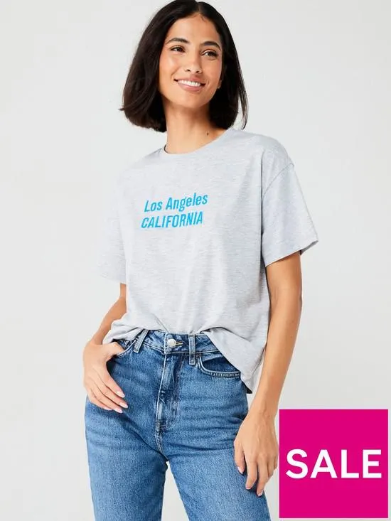 Embroidered Loose Fit Boxy Tshirt - Grey