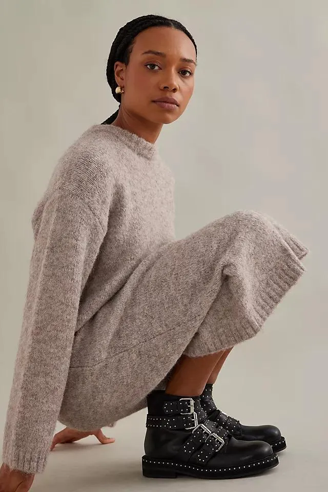 ASRA Camelia Leather Stud Buckle Ankle Biker Boots