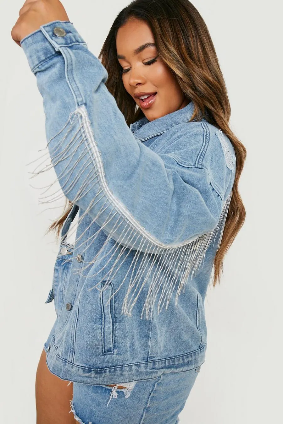 Plus Tassel Washed Denim Jacket