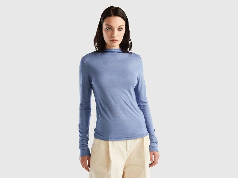 T-shirt in wool and viscose blend