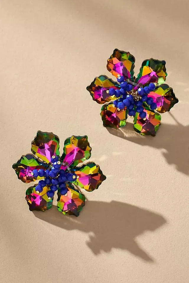 Gold-Plated Dappled Flower Statement Stud Earrings
