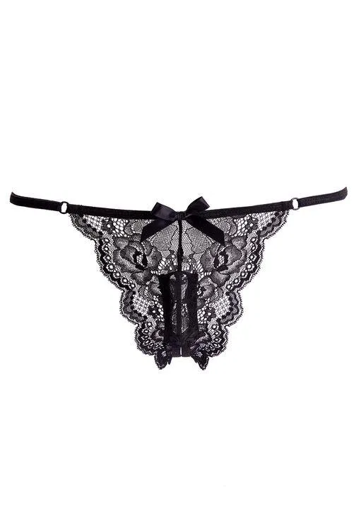 Vibrating Black Crotchless Thong