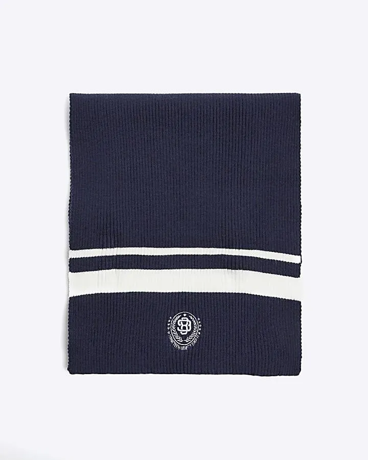 Boys navy stripe knitted scarf