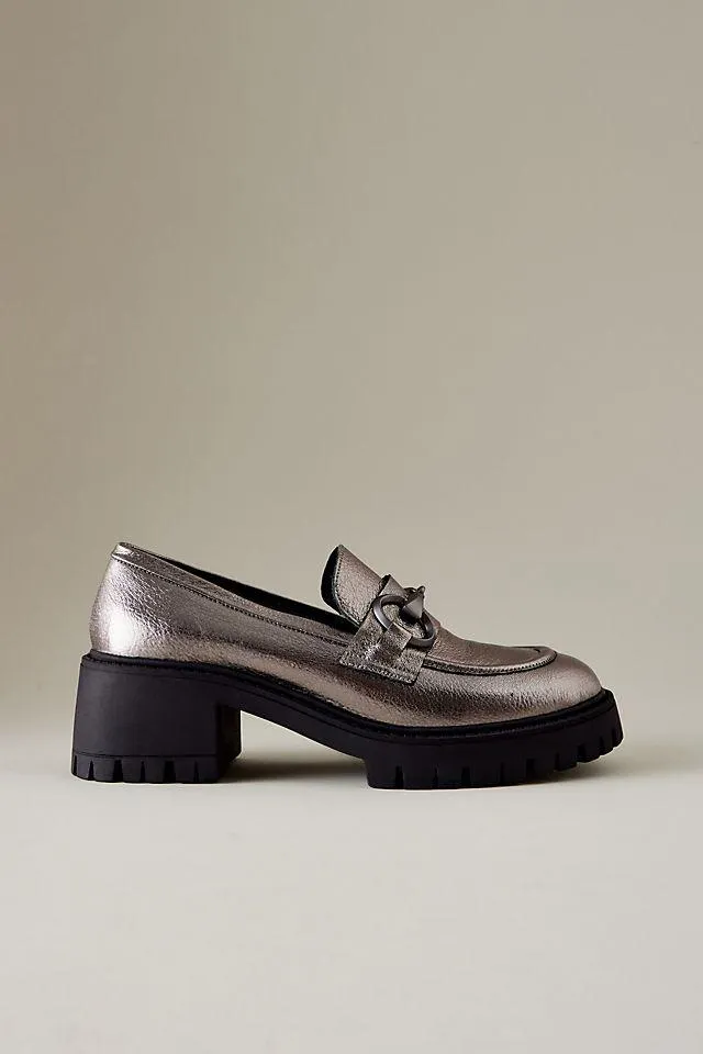 Pixy Metallic Leather Caged Heel Loafers