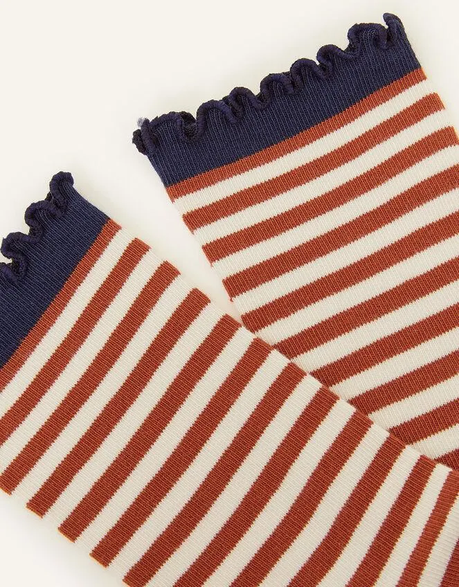 Stripe and Frill Socks Brown