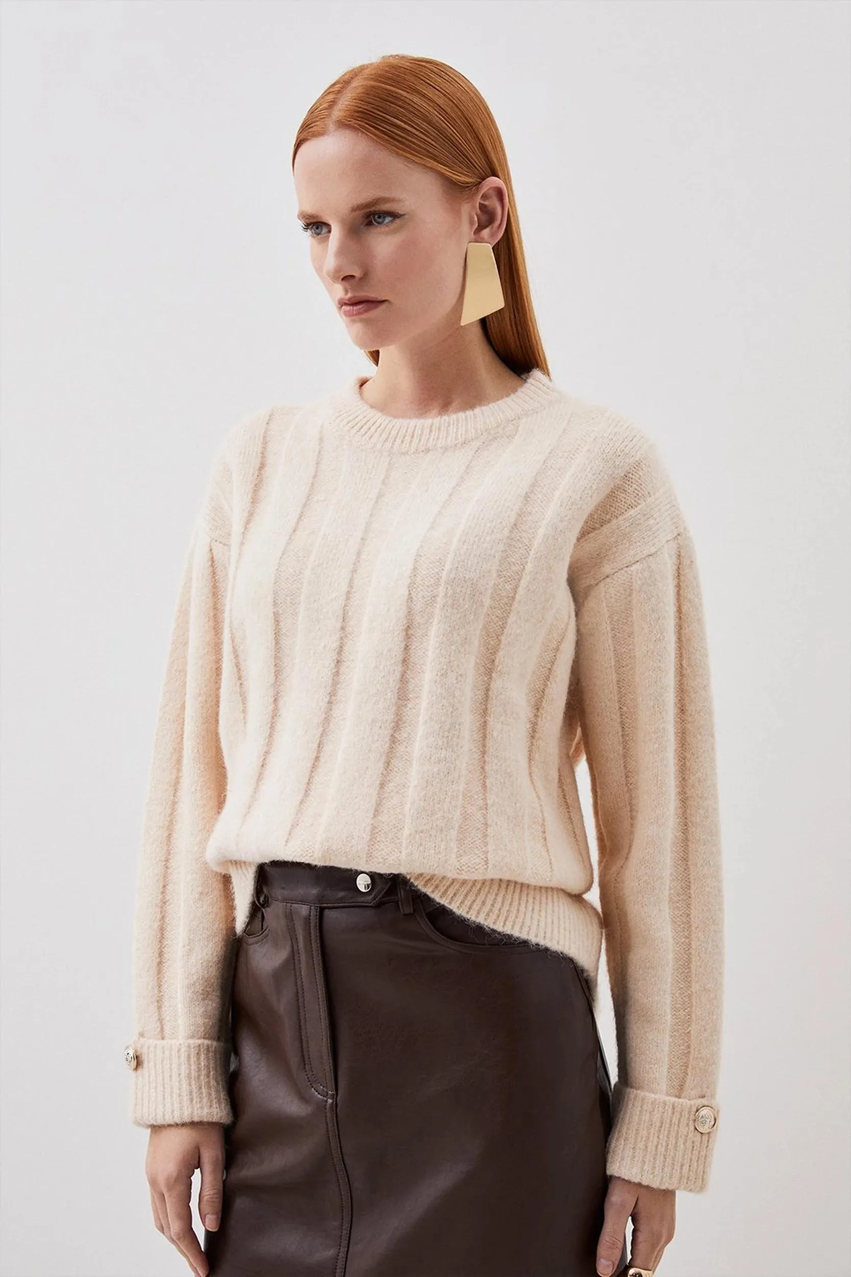Wool Blend Cosy Flat Rib Knit Jumper