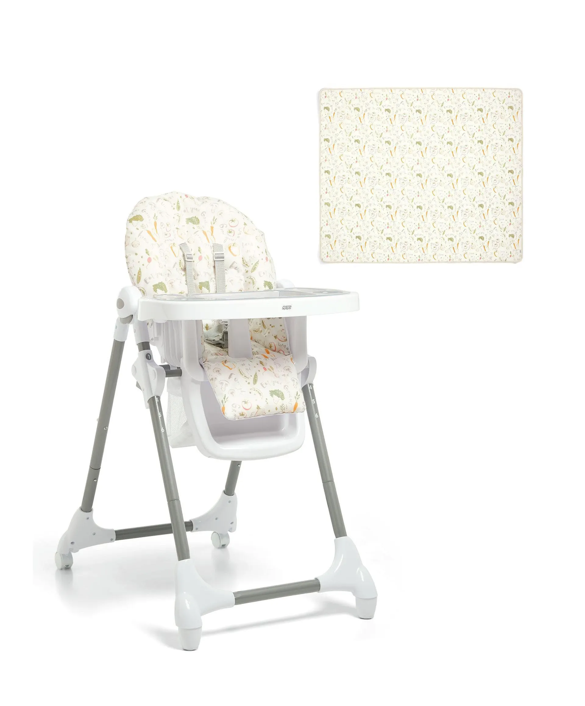 Snax Highchair & Weaning Splash Mat - Wonky Veg