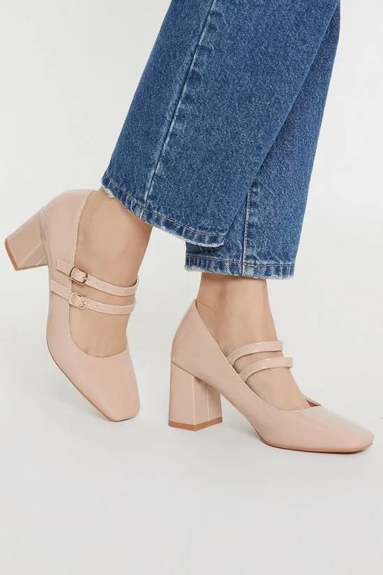 Dylan Patent Mary-jane Square Toe Block Heel Court Shoes