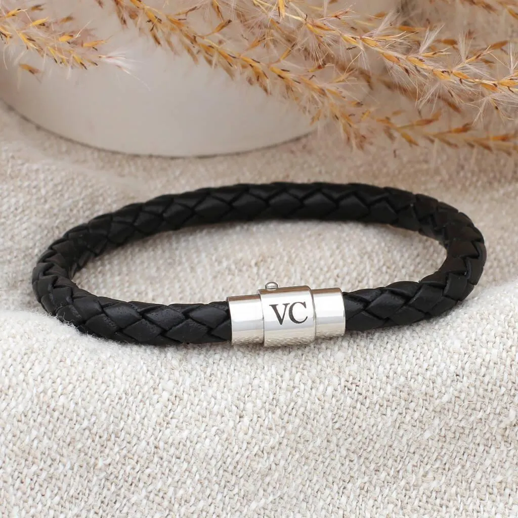 Men's Personalised Engraved Plaited Leather Bracelet