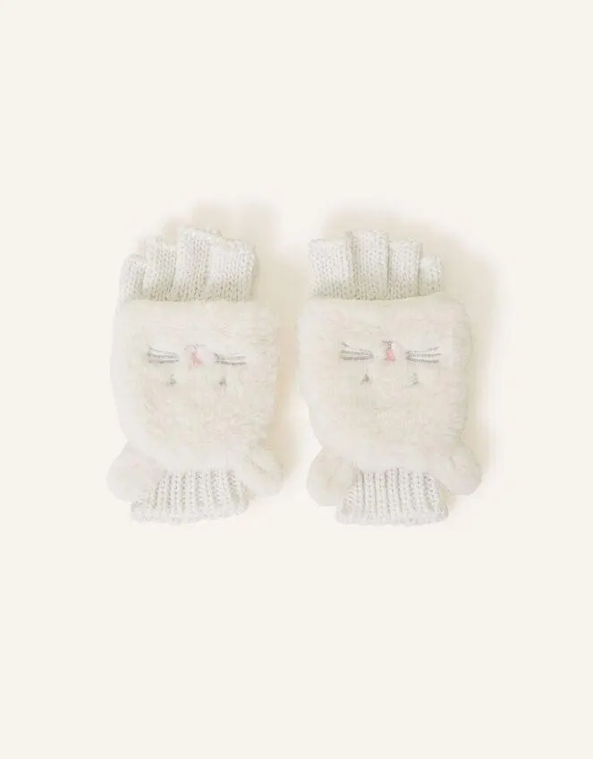 Fluffy Bunny Capped Gloves Ivory