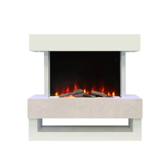 White & Beige Concrete Effect Freestanding Smart Electric Fireplace - LAST FEW IN STOCK