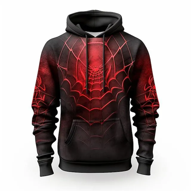 Spider Graphic Prints Daily Classic Casual Men's 3D Print Hoodie Pullover Holiday Going out Streetwear Hoodies Red Blue Drak Red Long Sleeve Hooded Print Spring & Fall Designer