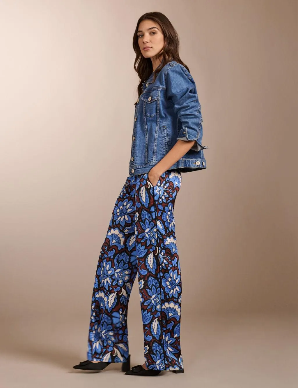 Floral Elasticated Waist Wide Leg Trousers