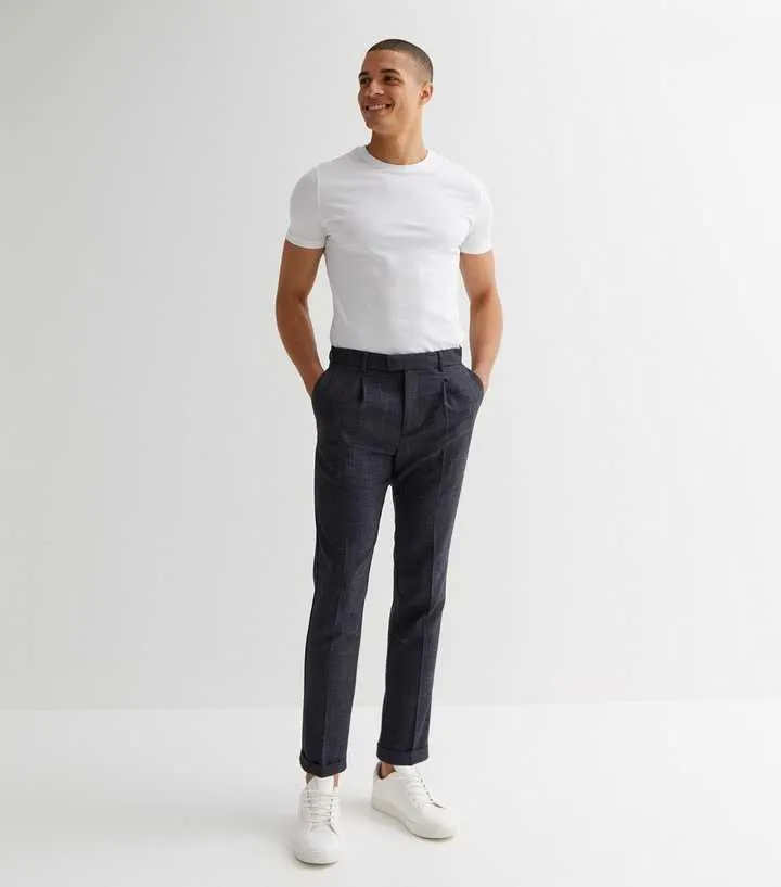 Navy Pleated Tapered Suit Trousers