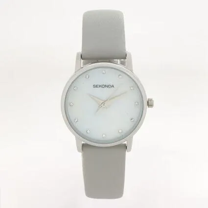 Grey Leather Analogue Watch