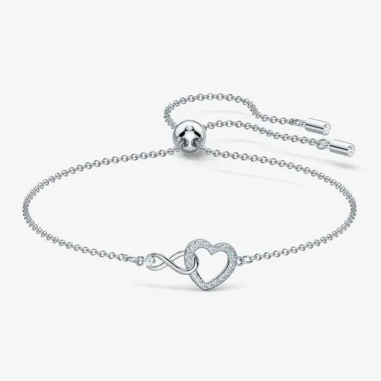 Infinity Heart White Crystal Toggle Bracelet