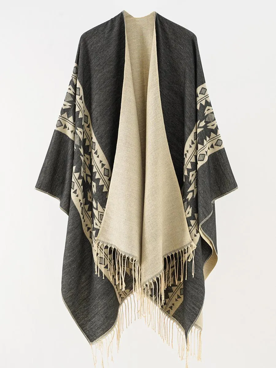 Women Poncho Printed Black Cape