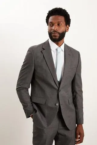 Slim Fit Charcoal Herringbone Suit Jacket