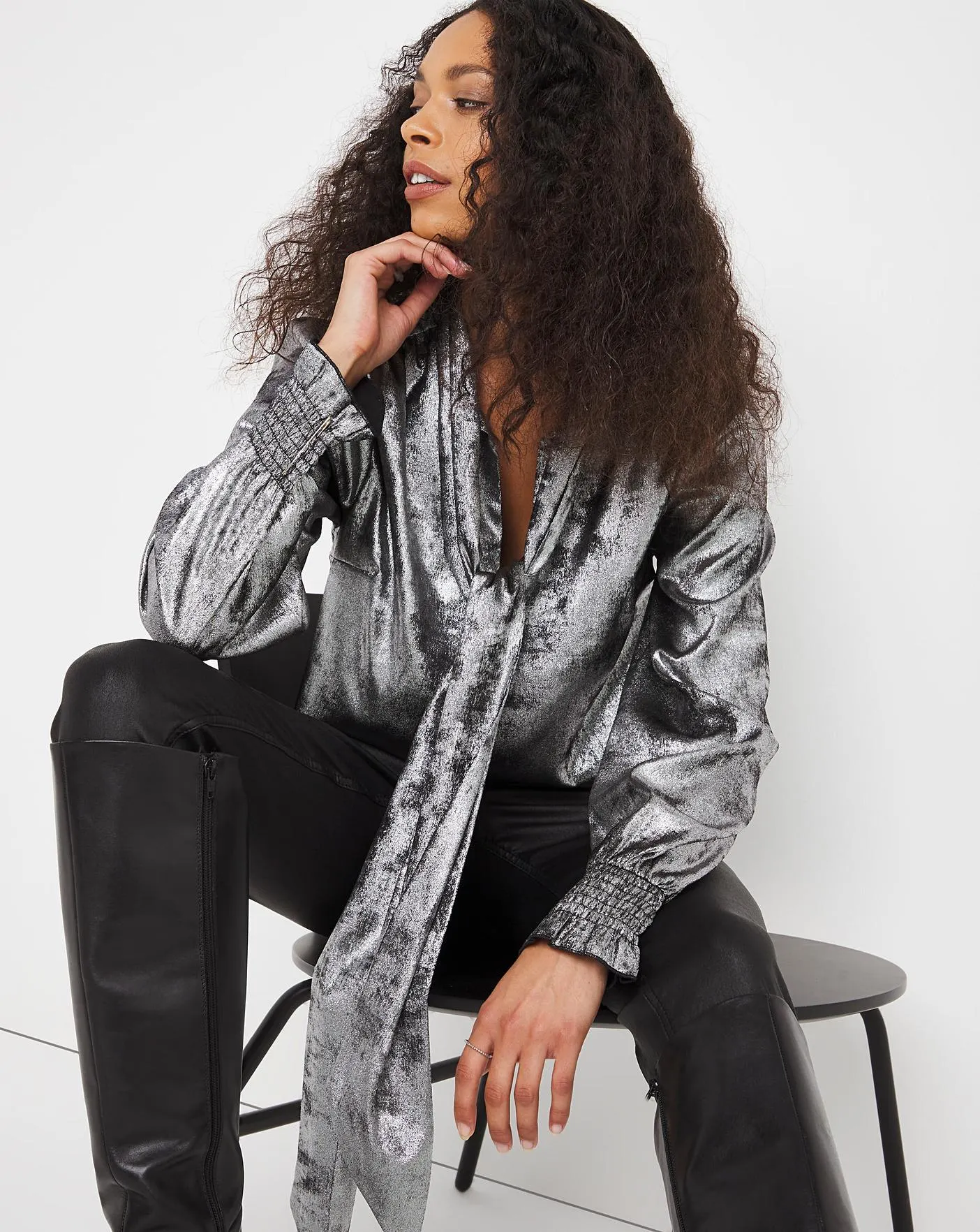 Jo by Joanna Hope Metallic Bow Blouse