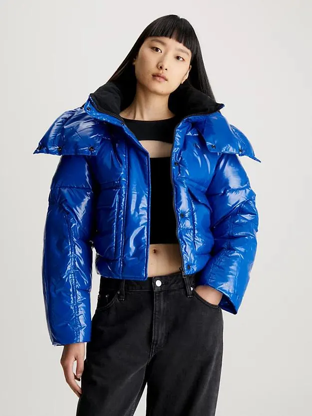 Cropped High Shine Puffer Jacket