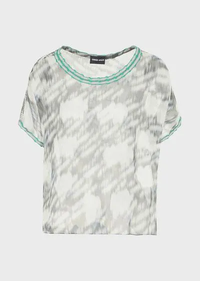 Animal-print short-sleeved shirt in silk crépon