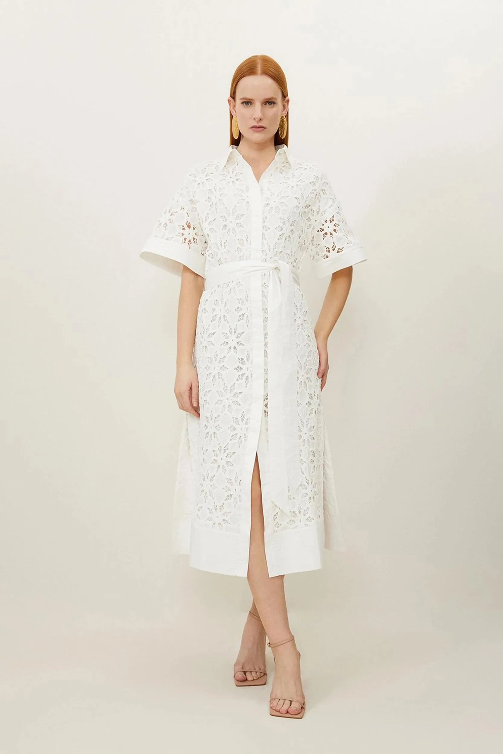 Petite Crafted Cotton Embroidery Woven Shirt Maxi Dress