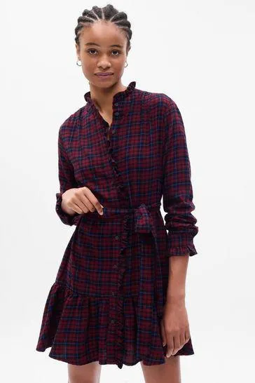 Tiered Ruffle Long Sleeve Check Mini Dress