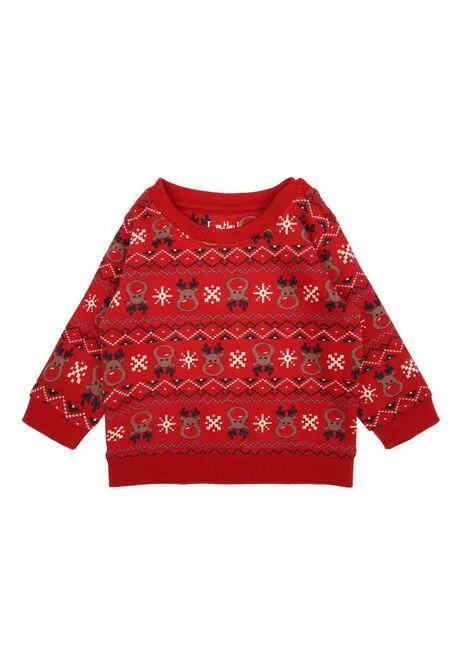 Baby Boy Red Mini Rudolph Fairisle Sweatshirt