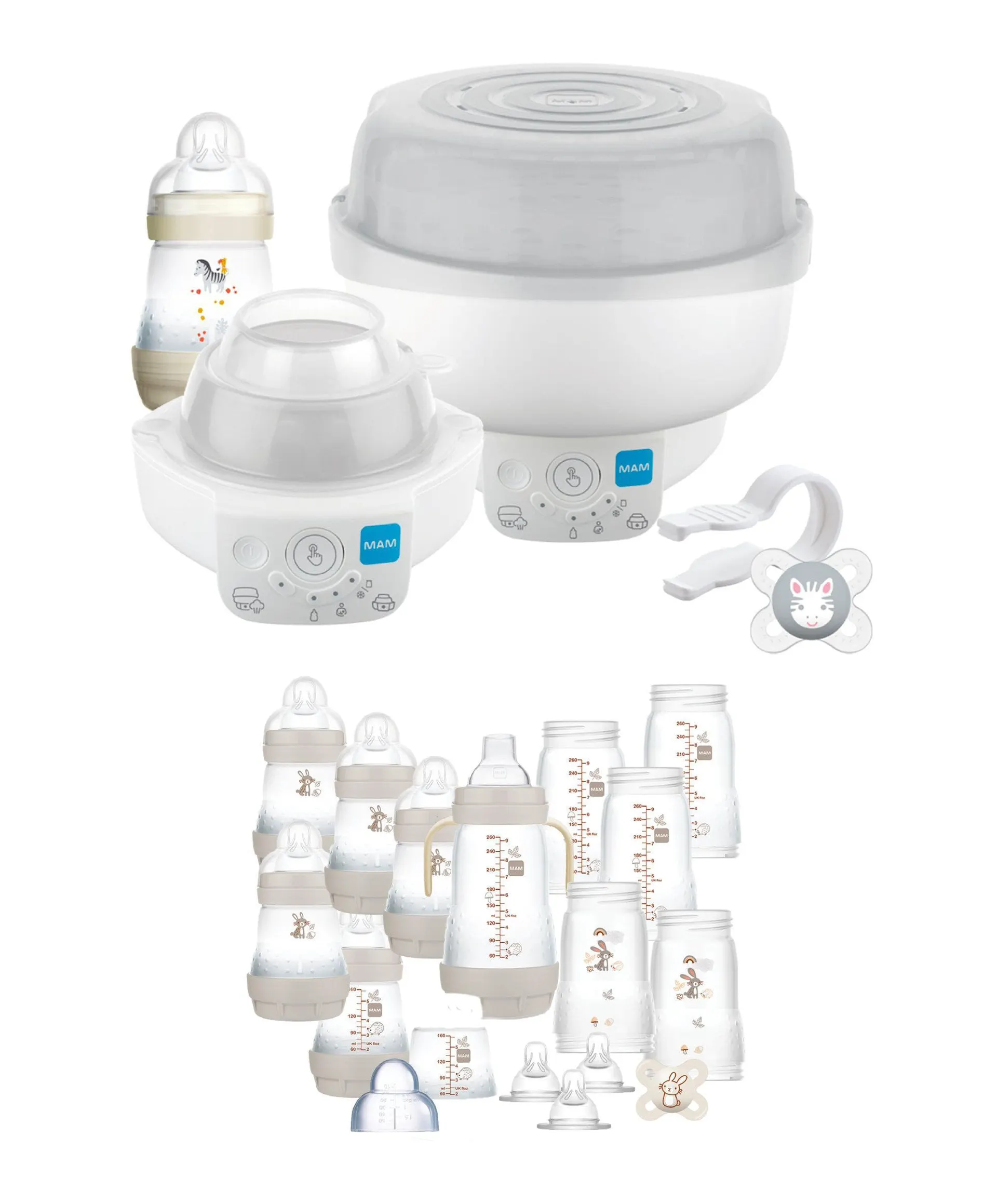 MAM Baby 6-in-1 Electric Steriliser & Large Bottle Starter Bundle - Matt Taupe