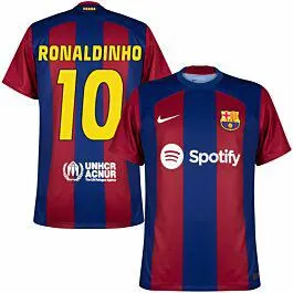 Nike Barcelona Home Ronaldinho 10 KIDS Shirt 2023-2024 (Legend Printing)