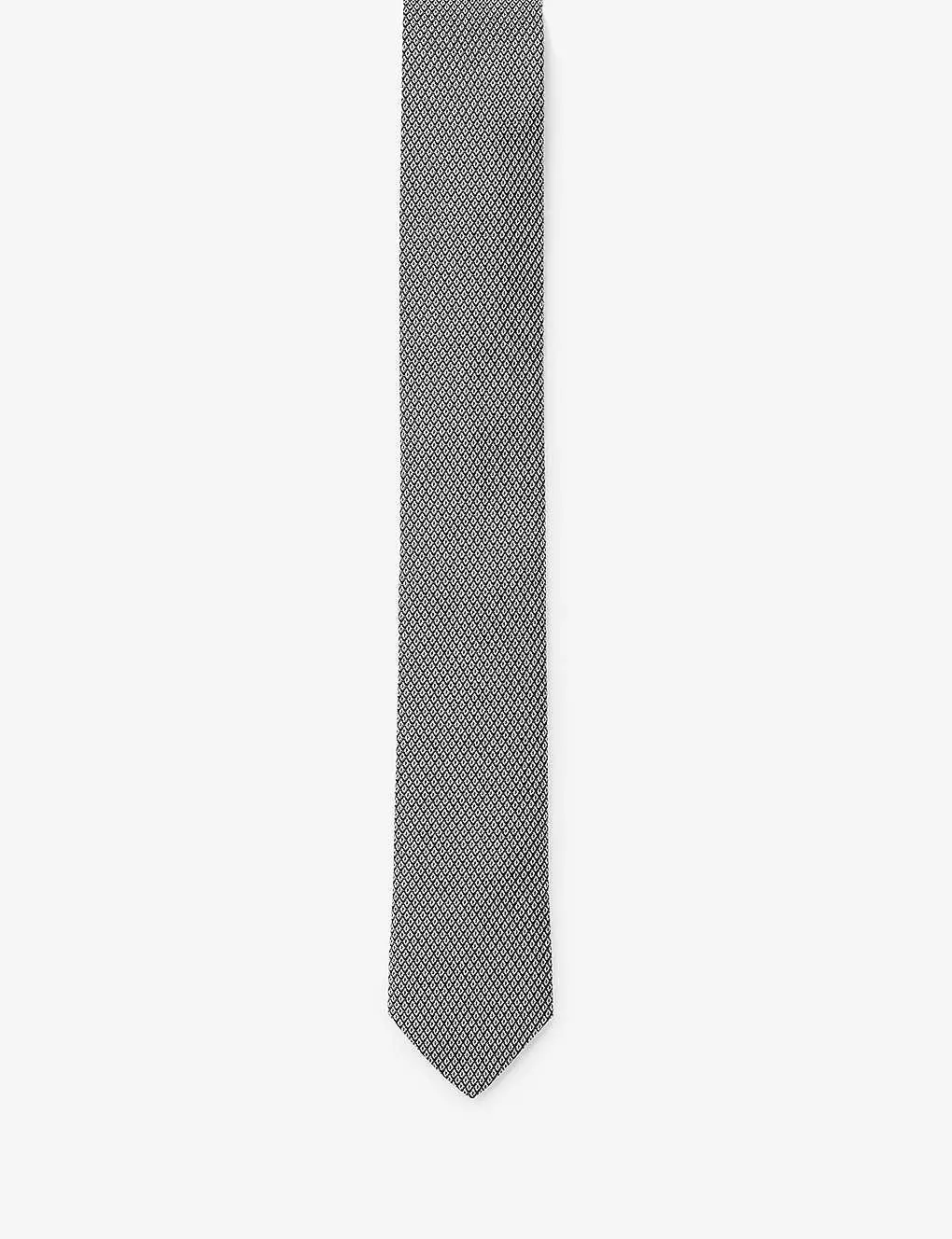 Geometric micro-print silk tie