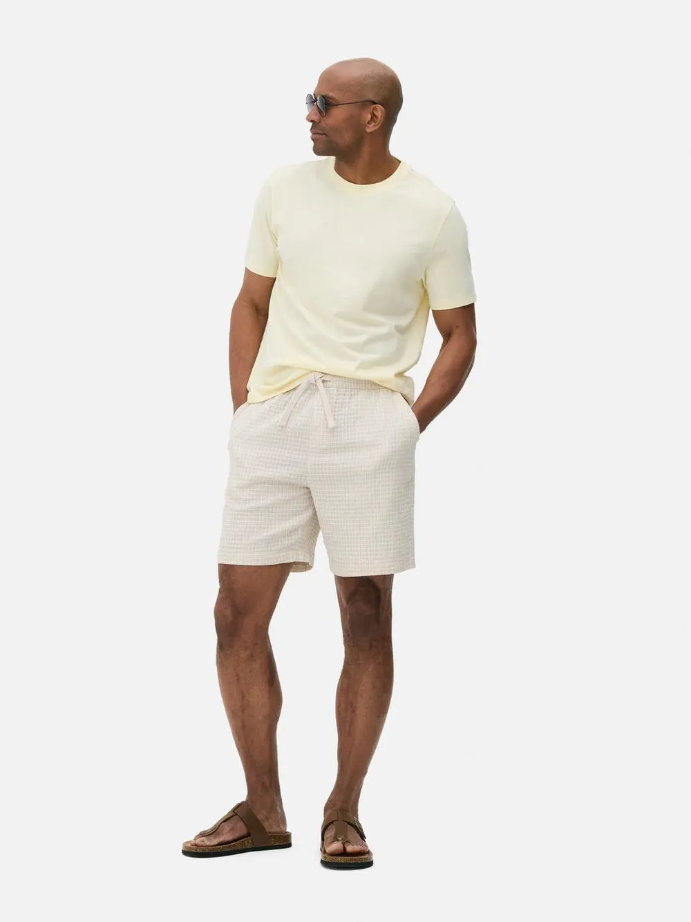 Grid Texture Drawstring Shorts