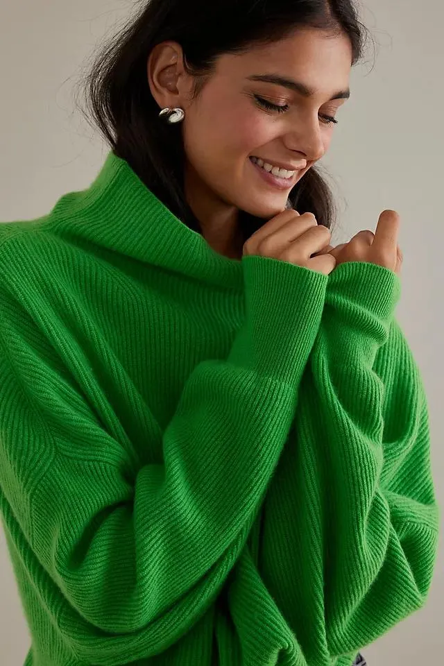 Pilcro Anir Ribbed Mock-Neck Cashmere Jumper