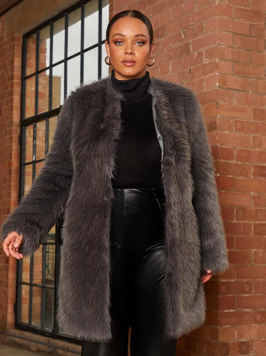Shaggy Faux Fur Coat in Grey