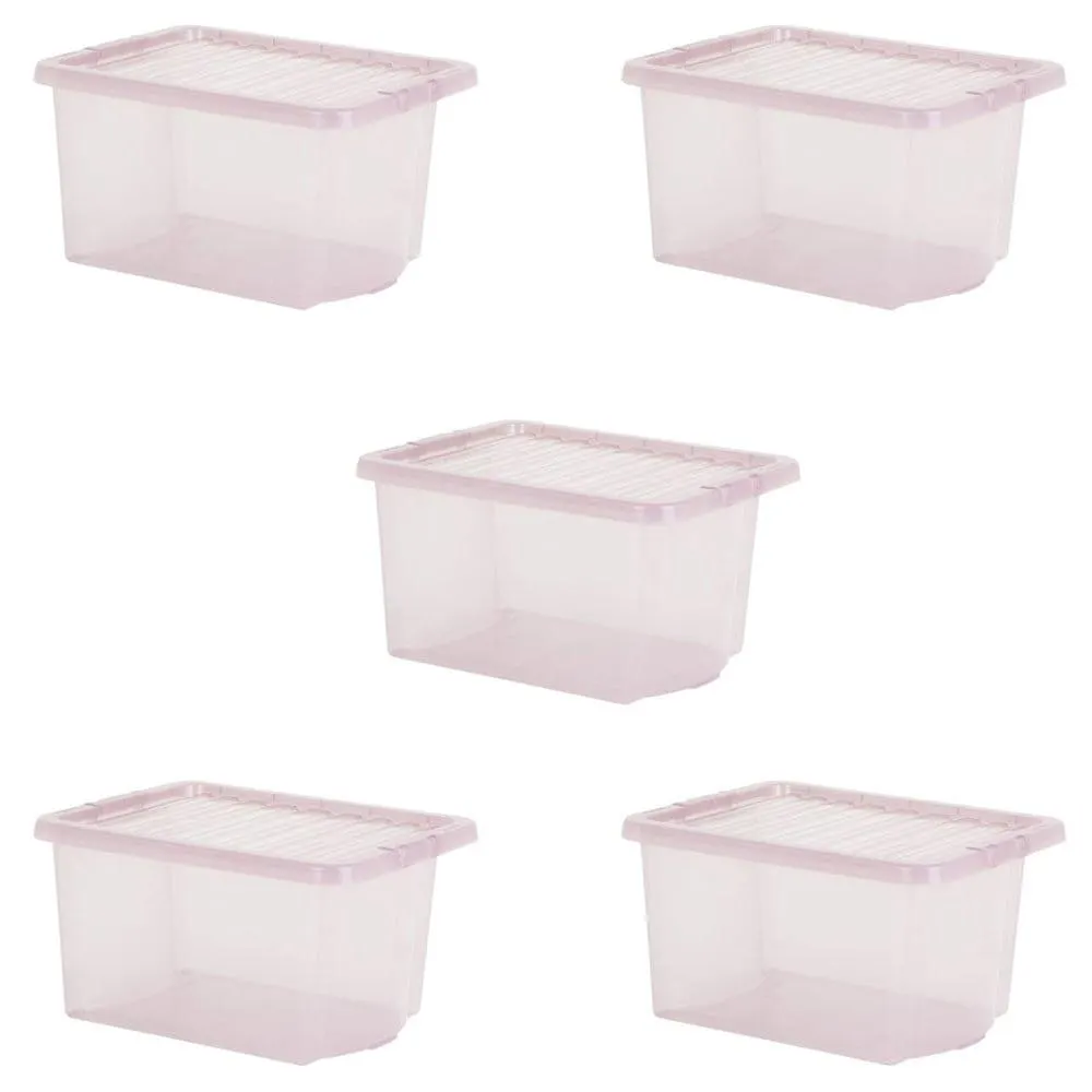 Wham 28L Pink Crystal Storage Box and Lid 5 Pack